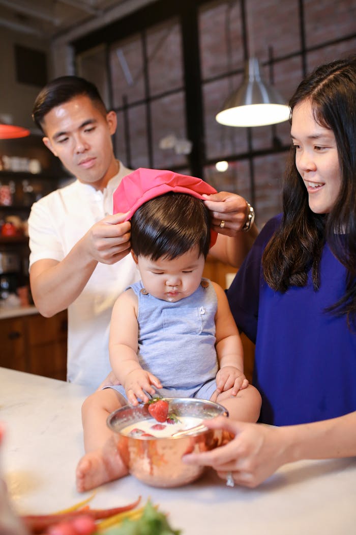 Cherished family moments with cooking together in a cozy kitchen setting.